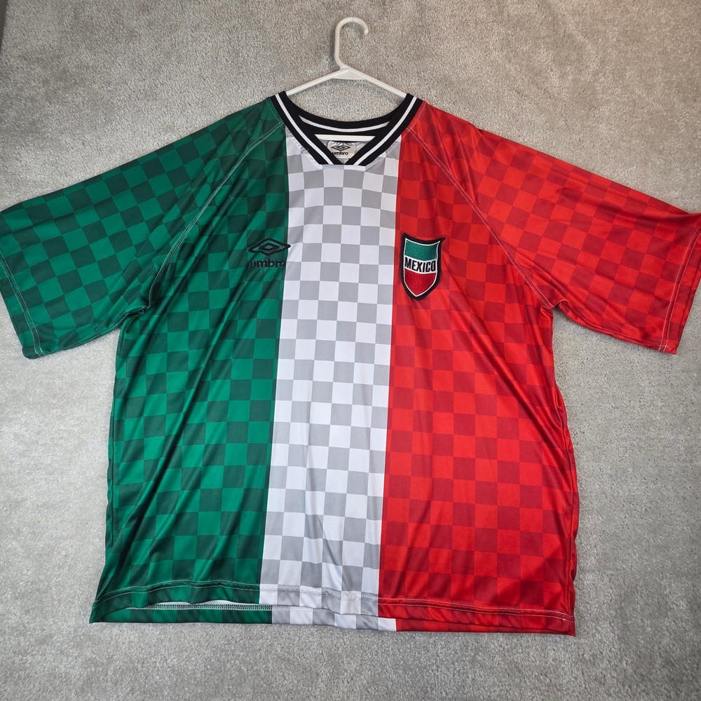 Umbro Mexico Soccer Jersey Mens XL Green White Red Checkered UMBR207A Shirt
